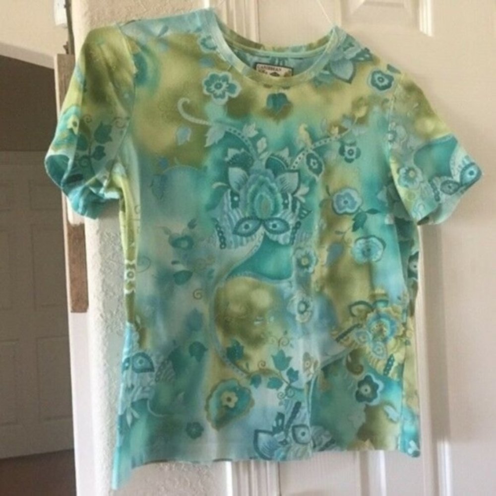 Caribbean Joe floral short sleeve top L